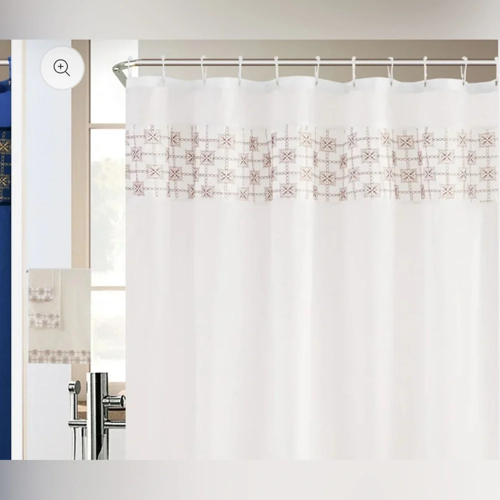 White and Brown Shower Curtain Set